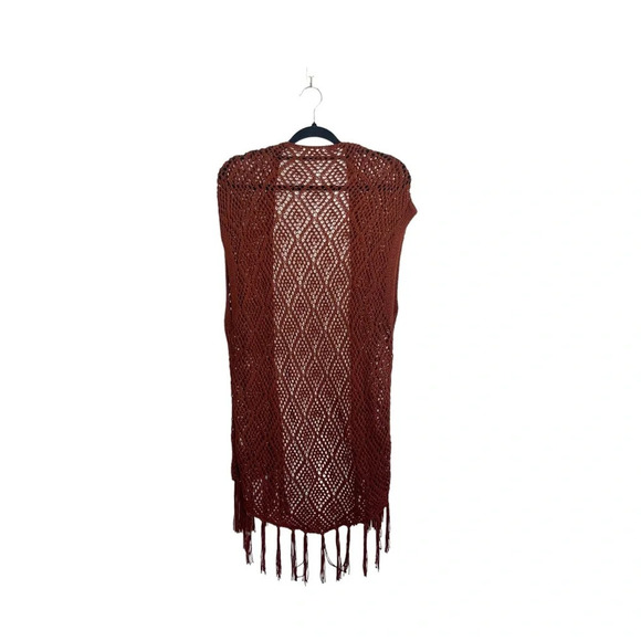 Maurices Rust Orange Fringe Sleeveless Open Knit Duster Cardigan Xsmall Women’s - Picture 5 of 10